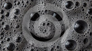 Smiley face formed in black foam bubbles texture