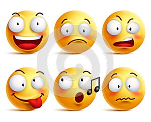 Smiley face icons or emoticons with set of different facial expressions