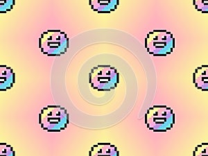 smiley face seamless pattern on yellow and pink background.Pixel style