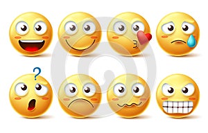 Smiley face vector character set. Smiley emoticons and emoji with different facial expression