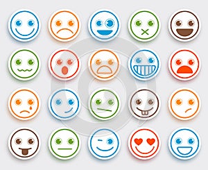 Smiley face vector emoticon set in white flat icon sticker