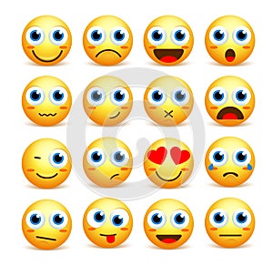 Smiley face vector set of emoticons and icons in yellow color