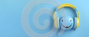 smiley face wearing headphones banner AI generated