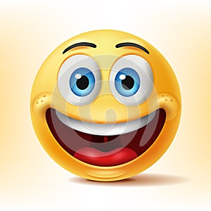 Smiley faces emoticon characters with happy facial expressions. 3D realistic vector illustration