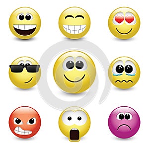 Smiley faces expressing different feelings