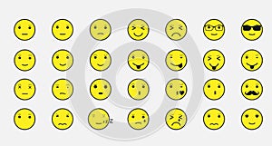 Smiley faces icons. Set of emoticons. Set of emoji isolated on white background. Vector illustration.