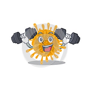 Smiley Fitness exercise coronaviruses cartoon character raising barbells