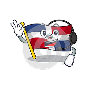 Smiley flag dominican republic cartoon character design wearing headphone