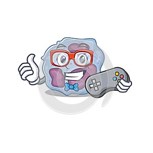 Smiley gamer leukocyte cell cartoon mascot style