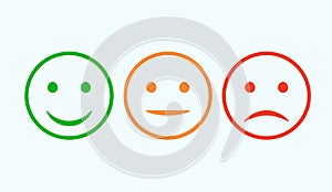 Smiley icon set. Emoticons positive, neutral and negative. Vector isolated red and green mood. Rating smile for customer opinion