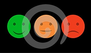 Smiley icon set. Emoticons positive, neutral and negative. Vector isolated red and green mood. Rating smile for customer opinion