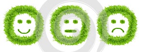 Smiley icons set made of green grass