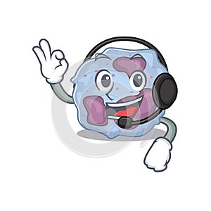 Smiley leukocyte cell cartoon character design wearing headphone