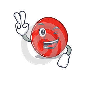 Smiley mascot of erythrocyte cell cartoon Character with two fingers