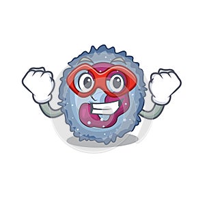 Smiley mascot of neutrophil cell dressed as a Super hero