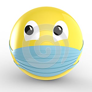 Smiley in a mask render on a white background covid