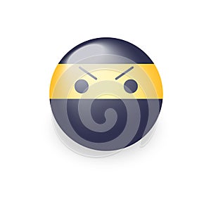 Smiley ninja with an angry emoji face. Ninja cartoon emoticon vector icon.