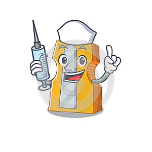 Smiley Nurse pencil sharpener cartoon character with a syringe
