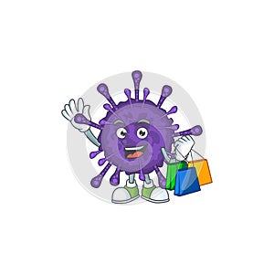 Smiley rich coronavirinae mascot design with Shopping bag photo