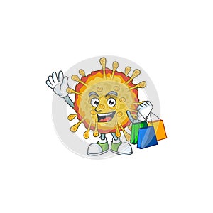 Smiley rich outbreaks coronavirus mascot design with Shopping bag