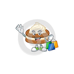 Smiley rich white cream alfajor mascot design with Shopping bag