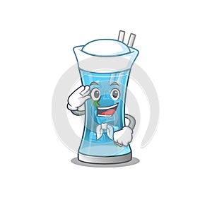 Smiley sailor cartoon character of blue hawai cocktail wearing white hat and tie