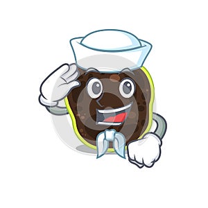 Smiley sailor cartoon character of firmicutes wearing white hat and tie