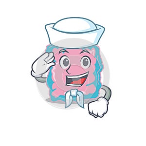 Smiley sailor cartoon character of intestine wearing white hat and tie