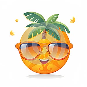 Smiley summer emoticon icon. Smiley emoji summer character .Beach and travel concept. White background. Generative Ai illustration