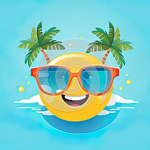 Smiley summer emoticon icon. Smiley summer character at sea. Beach and travel concept. Generative Ai illustration