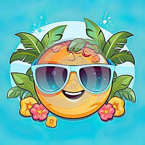 Smiley summer emoticon icon. Smiley summer character at sea. Beach and travel concept. Generative Ai illustration