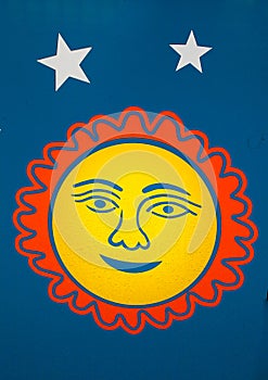 Smiley Sun Graphic on Blue background