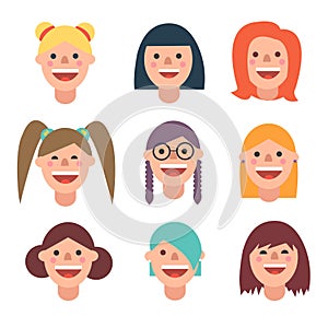 Smiley woman avatar icon in flat style