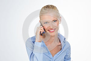 Smiley woman on white background