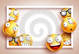 Smileys background vector template with white boarder frame