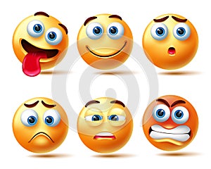 Smileys emoticon vector set. Emoji 3d emoticons isolated in white background with face like happy, sad, angry and sleepy emotions. photo