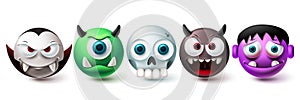Smileys halloween vector set. Smiley and emojis graphic elements