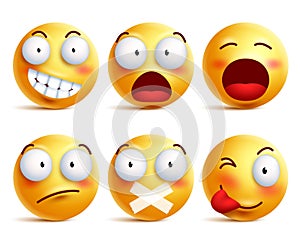 Smileys vector set. Smiley face icons or emoticons with facial expressions