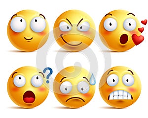 Smileys vector set. Yellow smiley face or emoticons with facial expressions