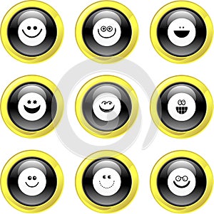 Round Black Gold Glossy Bubble Smilie Icons