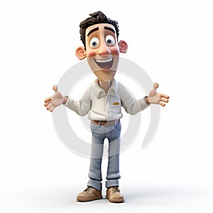 Smiling 3d Cartoon Character In Jeans And Shirt
