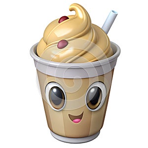 Smiling 3D Peanut Butter Milkshake illustration in a yellow cup.