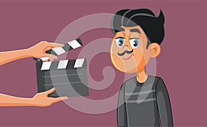 Smiling Actor Filming a Motion Picture Vector Cartoon Illustration