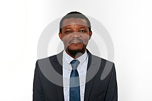 Smiling african american black man in business suit isolated on white background