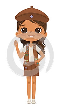 Smiling African American girl scout wearing sash photo