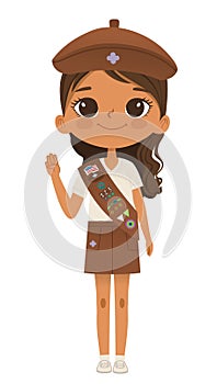 Smiling African American girl scout wearing sash photo