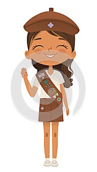 Smiling African American girl scout wearing sash photo