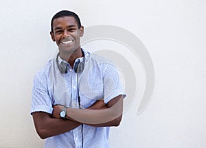 Smiling african american guy with headphones