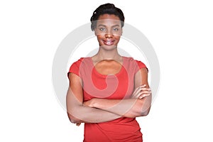 Smiling african american woman standing with arms crossed
