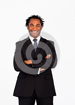 Smiling afro-american businessman with folded arms